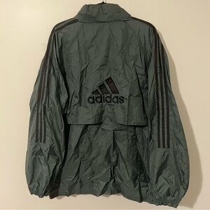 Adidas Dark Green Black Stripes Windbreaker Lightweight Jacket Breathable Men XL